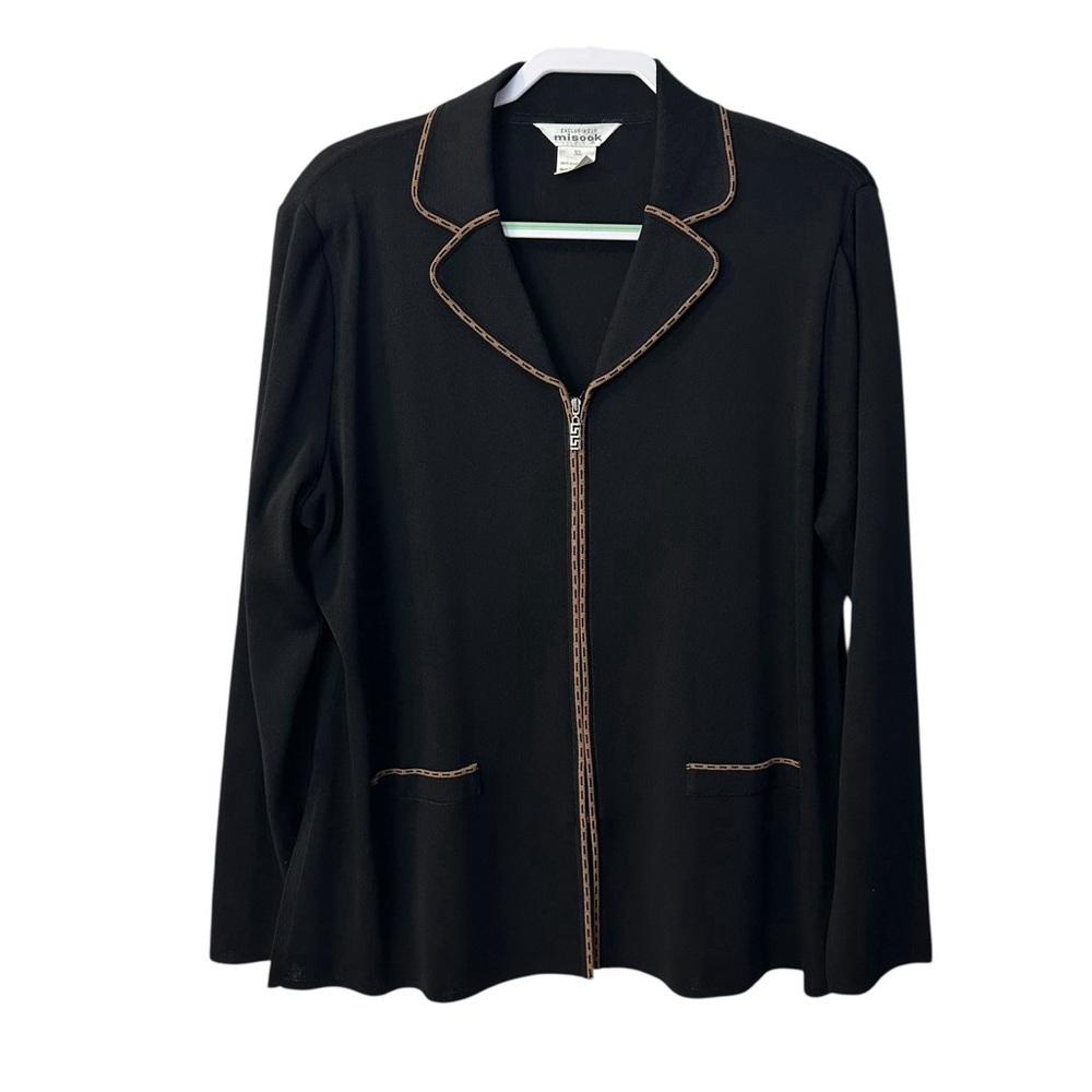 Misook Black Acrylic Knit Zip Top Travel Knit